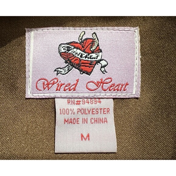 Wired Heart Button Shirt Womens Medium Brown Long Sleeve Pearl Snap Western - Picture 3 of 9